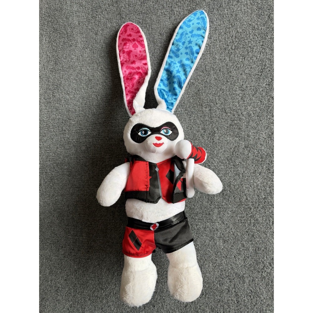 Build-A-Bear Harley Quinn Bunny Plush DC Comics White Rabbit with Outfit Mallet